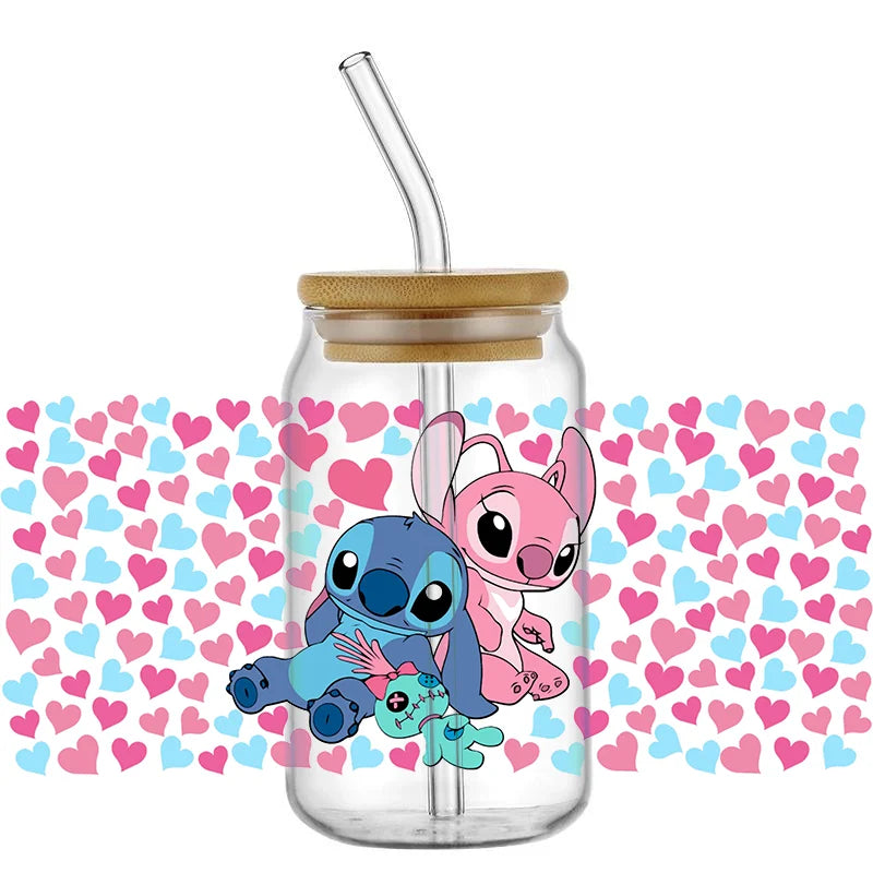 UV DTF Cup Mug Wraps Miniso Lovely Cartoon stitch 3D Transfer Sticker for 16oz Libbey Glasses  Cup Waterproof  DIY Sticker