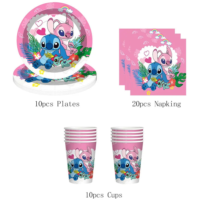 Stitch Birthday Decoration Supplies Disposable Tableware Kit Lilo and Stitch Birthday Party Cups Plates Tablecloth Supplies