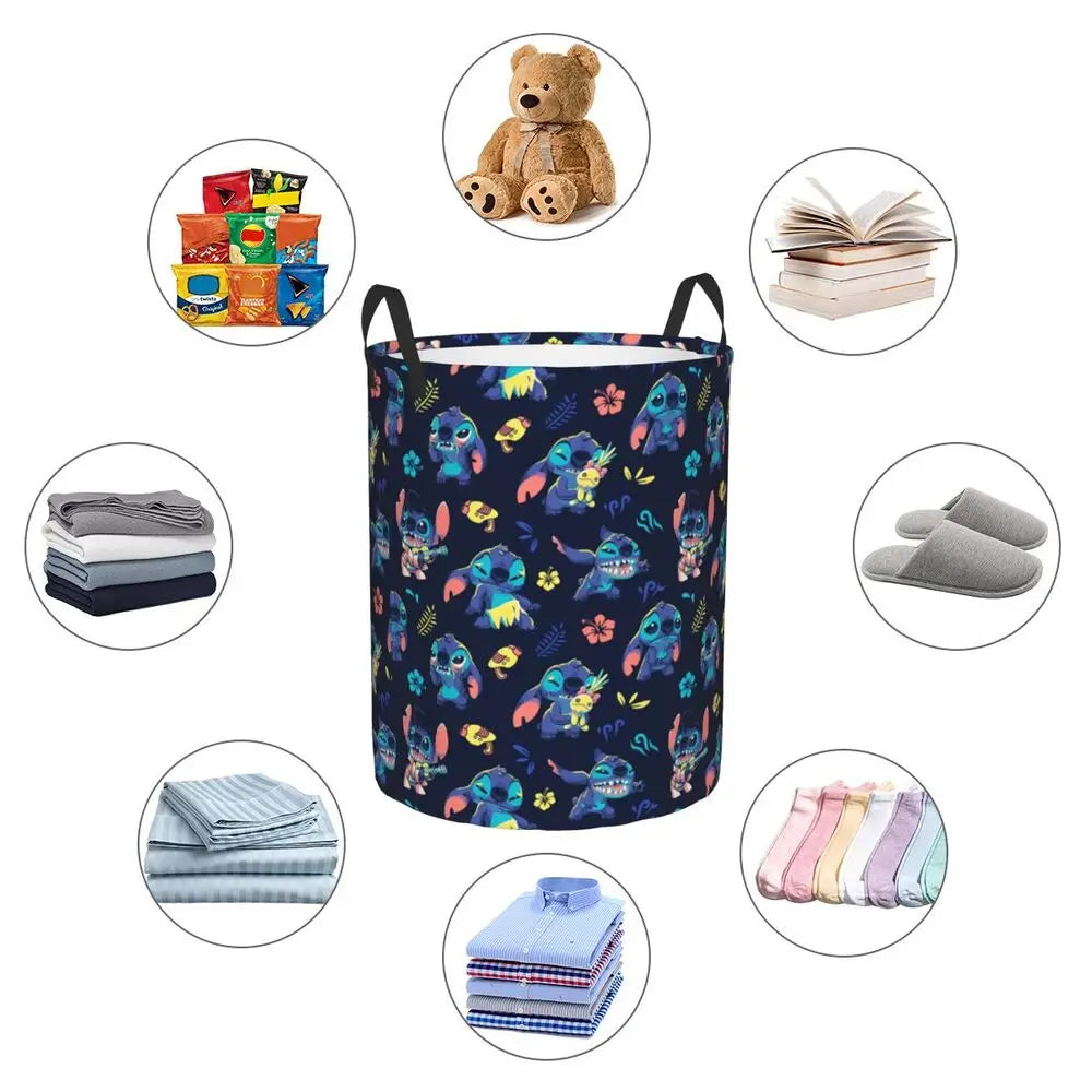 Custom Stitch Cartoon Anime Laundry Basket Foldable Clothes Hamper for Baby Kids Toys Storage Bag
