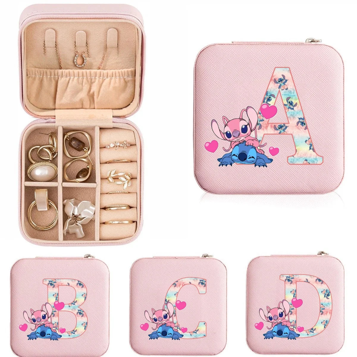Lilo Stitch Mini Jewelry Storage Box Travel Organizer Jewelry Case Organizer Display Storage Earrings Holder Case Birthday Gifts