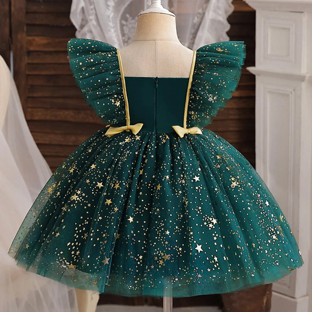 Lilo Stitch Princess Dress for Girls Sequined Star Ruffle Bow Tutu Gown Baby Formal Gala Prom Gown Kids Evening Party Costume
