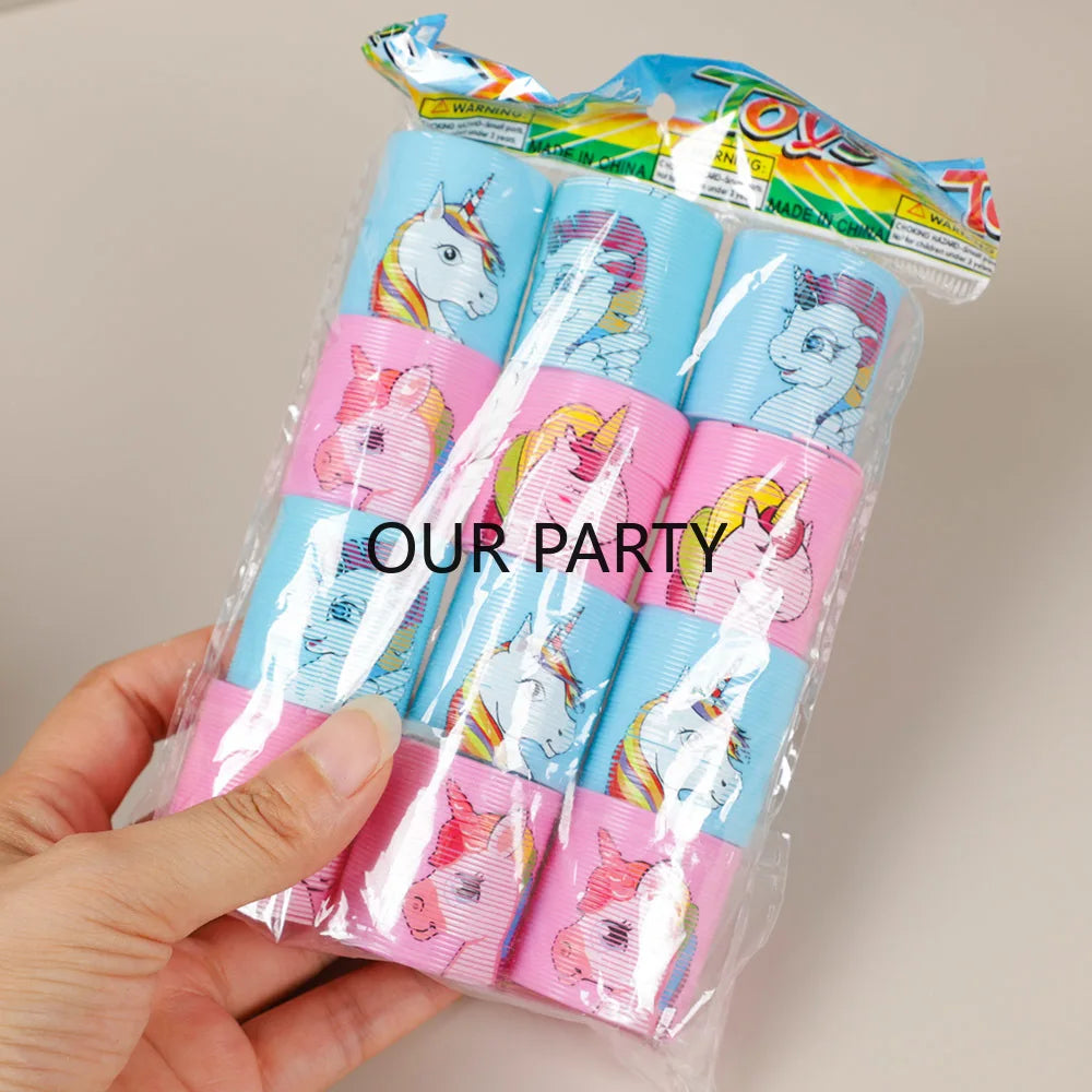 12Pcs Cartoon Unicorn Theme Rainbow Magic Spring Toys for Kids Birthday Party Favors Giveaway Gifts Goodie Bag Pinata Fillers