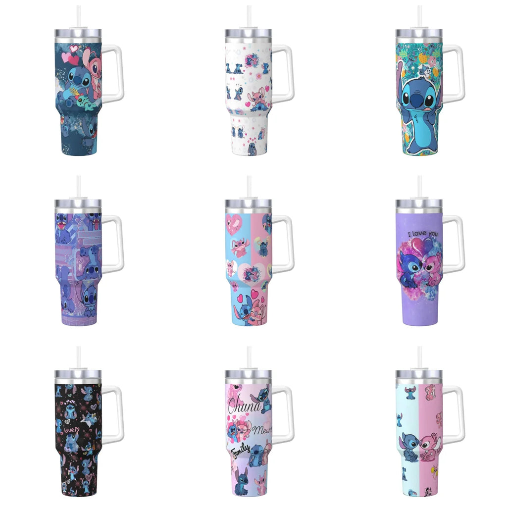 Stainless Steel Tumbler   Stitch Mugs Cup With Straws Travel Cold and Hot Water Bottle Heat Preservation 40oz Thermal Mug