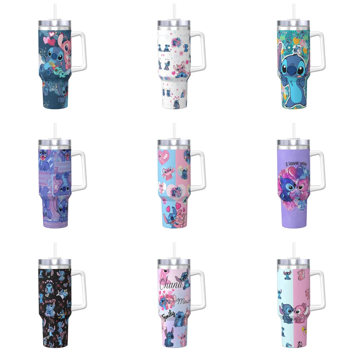 Stainless Steel Tumbler   Stitch Mugs Cup With Straws Travel Cold and Hot Water Bottle Heat Preservation 40oz Thermal Mug