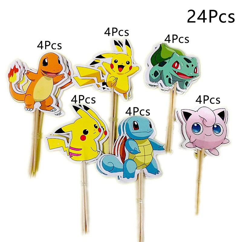 Pokemon Cake Decoration Baby Shower Pikachu Toys Kids Party Gift Pokemon Birthday Decor Cake Topper Flag Kids Party Supplies