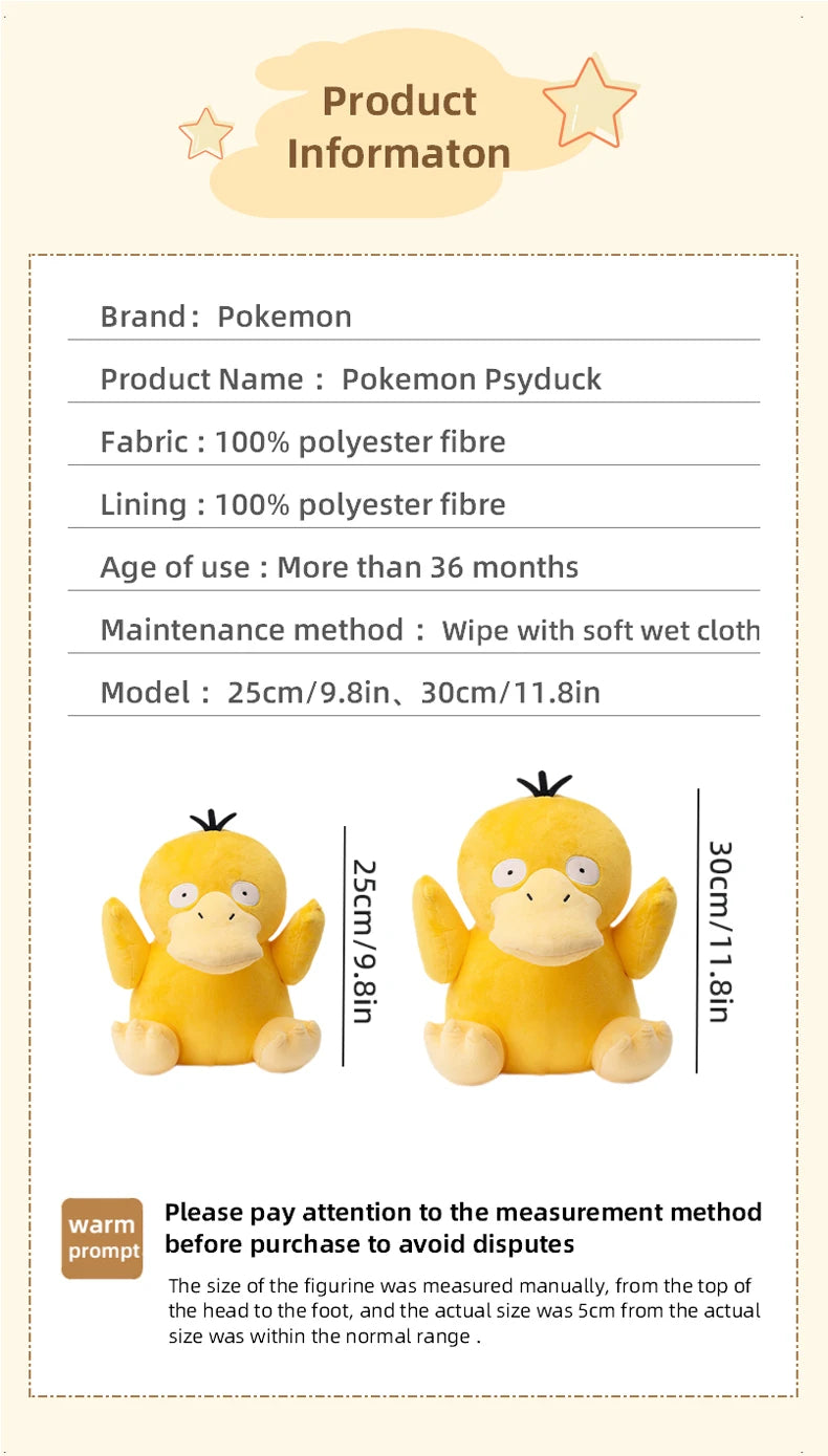 Pokemon Kawaii Psyduck Stuffed Toys Cartoon&Cute Plush Dolls Throw Pillow Birthday Gift  For Kids Friends Boys Home Decoration