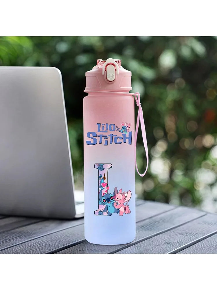 750ML Water Bottle Lilo Stitch Cartoon Letter A-Z Printed Large Capacity Drinking Cup Portable Outdoor Sport Water Cup Kid Gift
