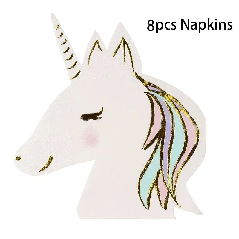 Unicorn Disposable Tableware Unicorn Party Supplies Paper Plates Napkins Happy Unicorn Birthday Party Decor Rainbow Horse Girl