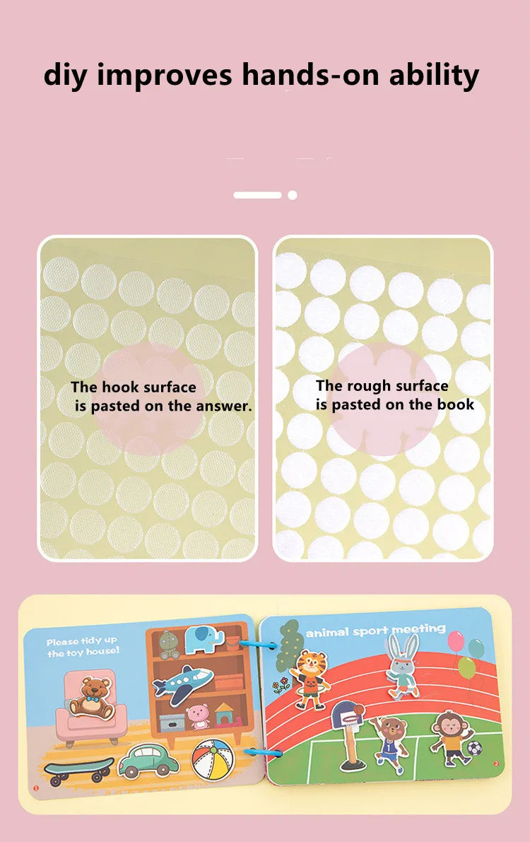 Quiet Book Educational Activity Toys Kids Repeatedly Busy Card Paste Matching Puzzle Books Cognition Baby Montessori Game