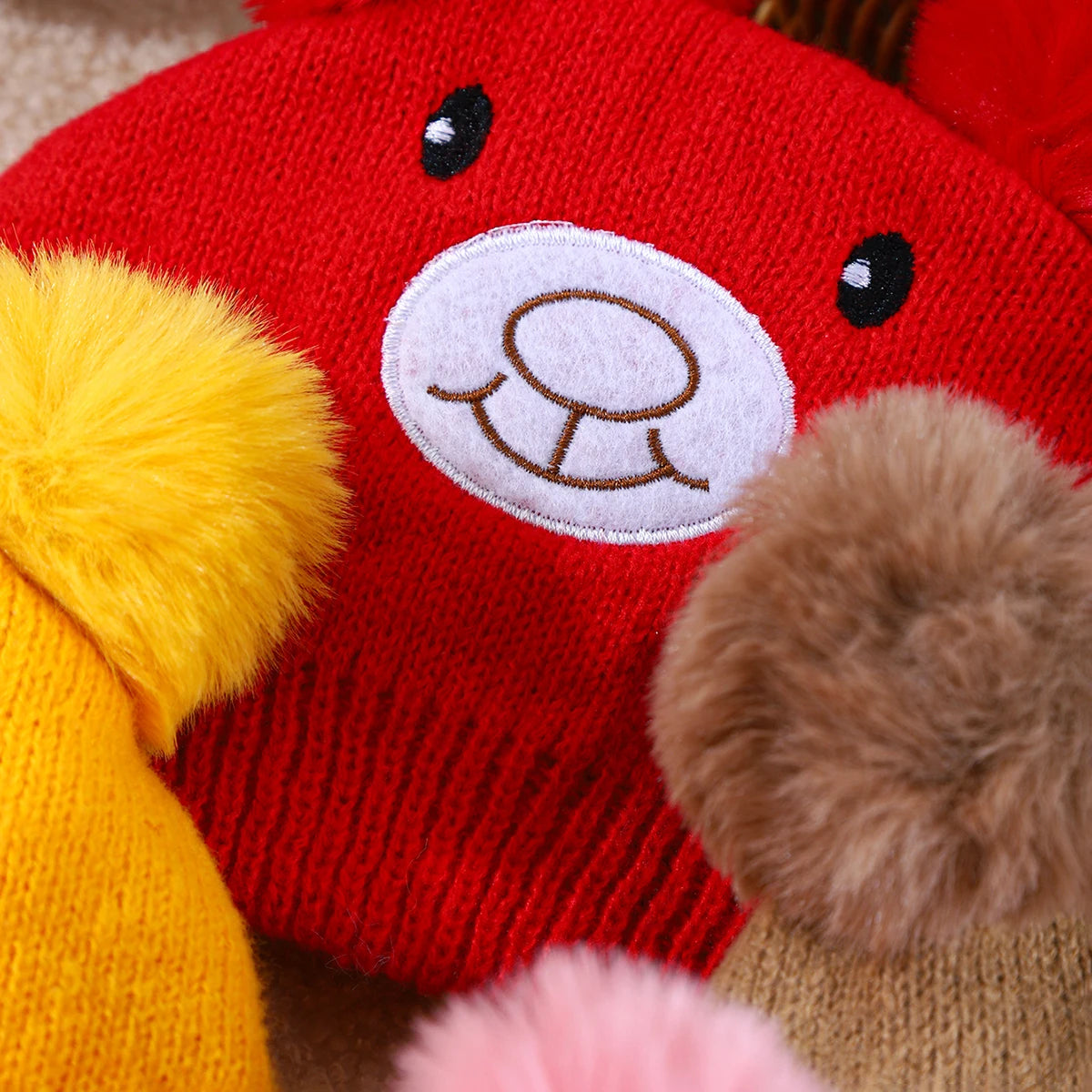 Cute Bear Beanie Cap for Baby Boy Girl Cartoon Pompom Warm Knitted Hat Neck Cover Autumn Winter Toddler Ear Protection Caps
