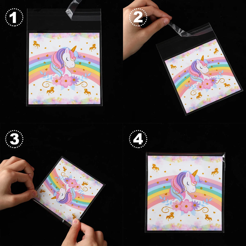 50/100Pcs Unicorn Party Gift Bags Birthday Party Decoration Candy Bags Packaging Bags Baby Shower Kids Favors Party Supplies