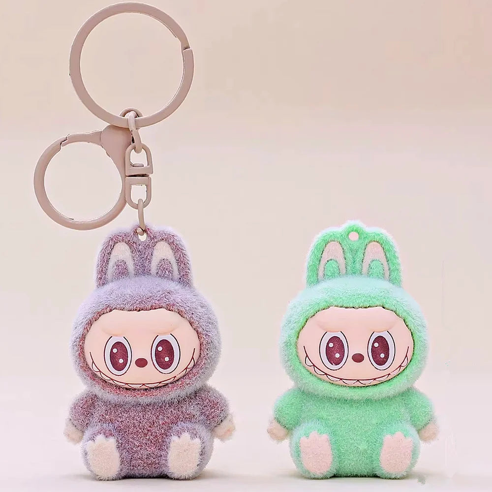 Cute Labubu Doll Pendant Keychain Exquisite Doll Fluff Pvc Toy Phone Ornaments Bag Charms Car Key Chain Kawaii Accessories Gifts