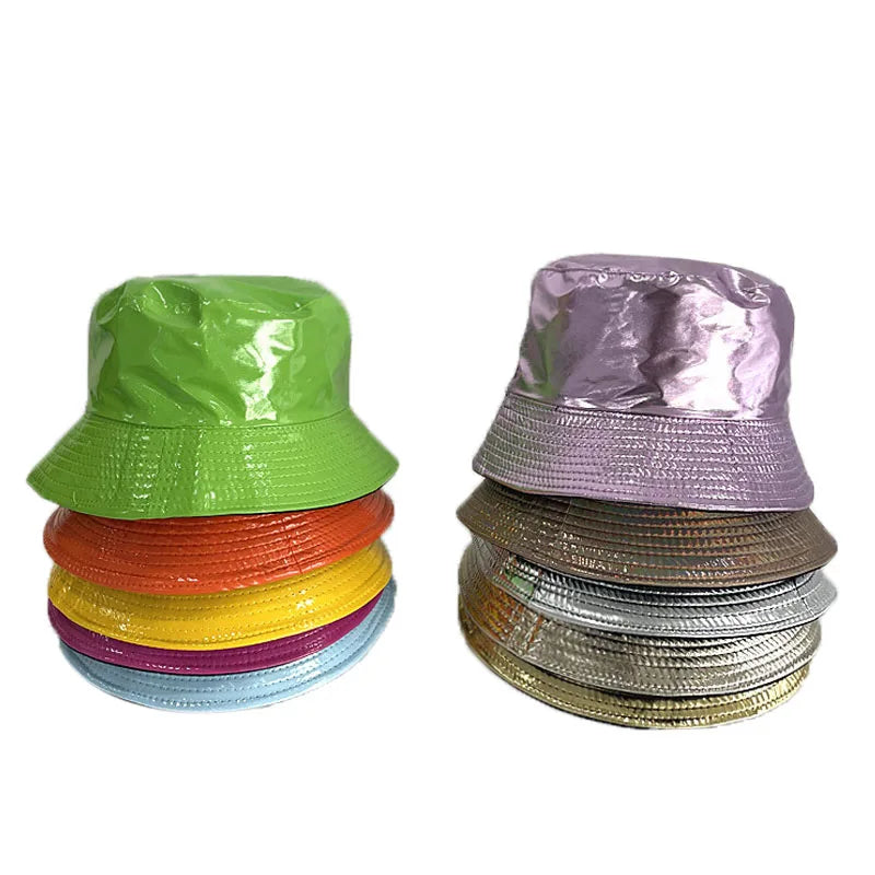 2023 Fashion Bucket Hat Women Girls Leather Solid Panama Caps Men Hiking Hat Fishing Cap Foldable Hip-Hop Street Waterproof Hat
