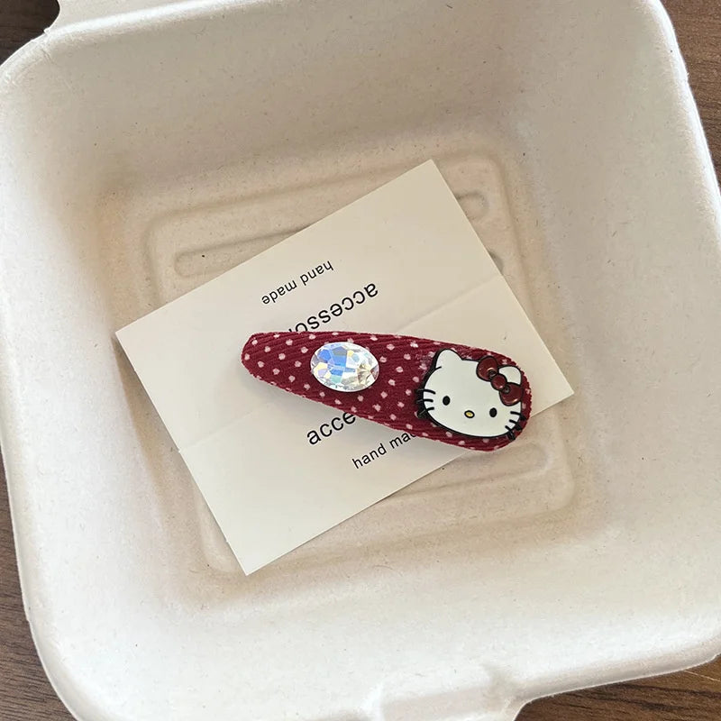 Sanrio Hello Kitty Girls Hairpin Fashion Cartoon KT Cat Women Rhinestone Bow Hair Clip Charm Girls Hair Accessories Gifts