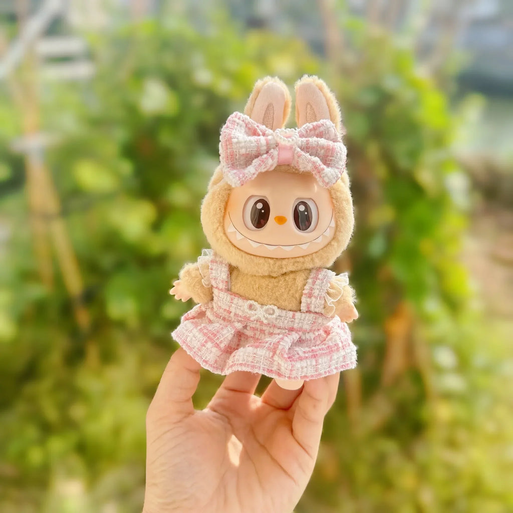 For Labubu Sitting Party Series  Classic Dress Grid Style Small Fragrance For Labubu v1 v2 Kid Gift Labubu Clothes Design style