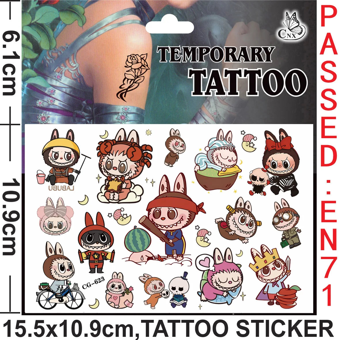 Original Cartoon Labubu Toys Tattoo Sticker  Anime Stickers Toys for Children Boys Sticker  Toys for Girls Laptop Sticker Pack