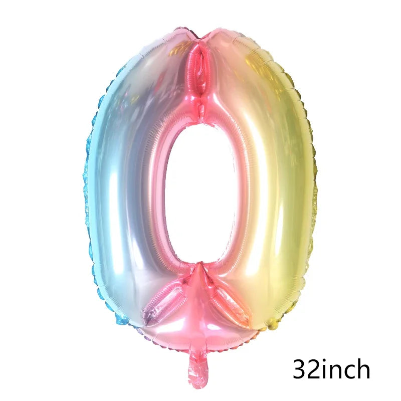 Rainbow Unicorn Foil Balloon 32inch Number Pink Star Balloons Unicorn Theme Kids Birthday Party Decorations Baby Shower Globos