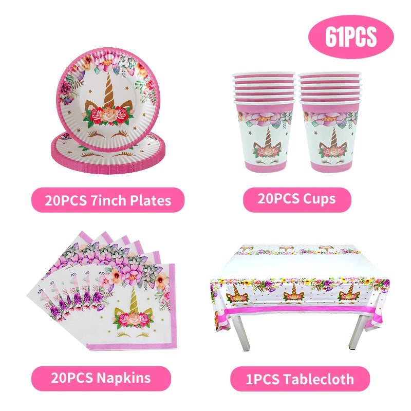 Unicorn Birthday Decoration Face Mask Gift Bags Tablecloth Unicorn Happy Birthday Balloons Candy Box Kids Birthday Party Favors