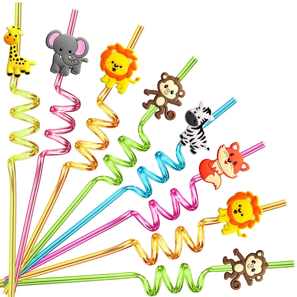 4pcs Multi themed Cute Party Straws,Unicorn Mermaid Dinosaur Party Straw,Reusable Plastic Straws for Kids Birthday Decor Gifts