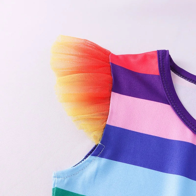 Gabby Cats Baby Girls Summer Gabby's Dollhouse Dress Rainbow stripe Kids Cosplay Princess Toddler Birthday Party Dresses+wig