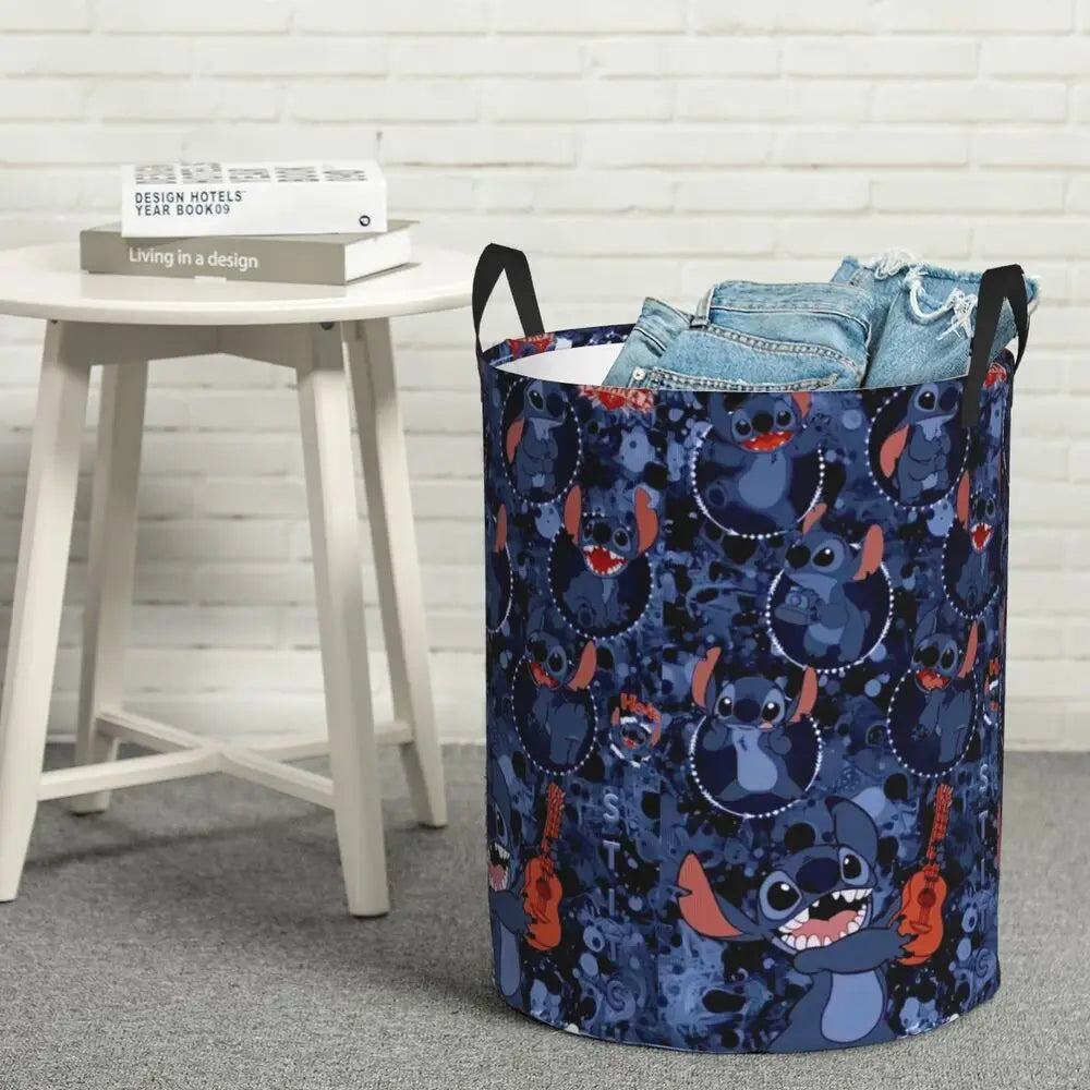 Customized SLilo And Stitch Cartoon Laundry Hamper Large Storage Basket Anime Kids Nursery Toy Organizer