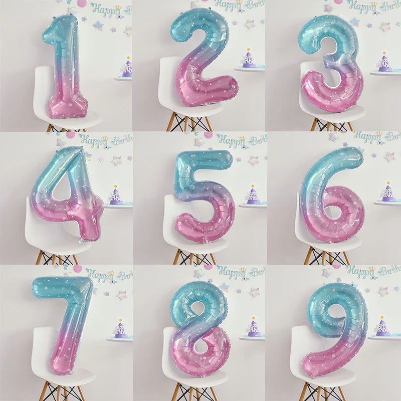 40inch Gradient Number 0-9 Foil Balloon Unicorn Mermaid Theme 1 2 3 4 5th Birthday Party Candy Color Number Foil Balloons