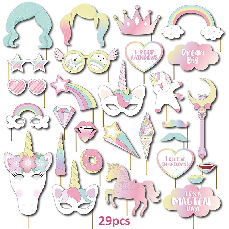 Unicorn Decoration For Birthday Girl Happy Birthday Unicorn Them Deco Kit Tableware Background Banner Balloons Supplies For Kids