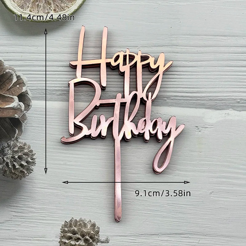 10 Pcs Acrylic Happy Birthday Cake Topper Pink Gold Silver Acrylic Kids Men Women Cake Decorations for Baby Shower Gift Supplies