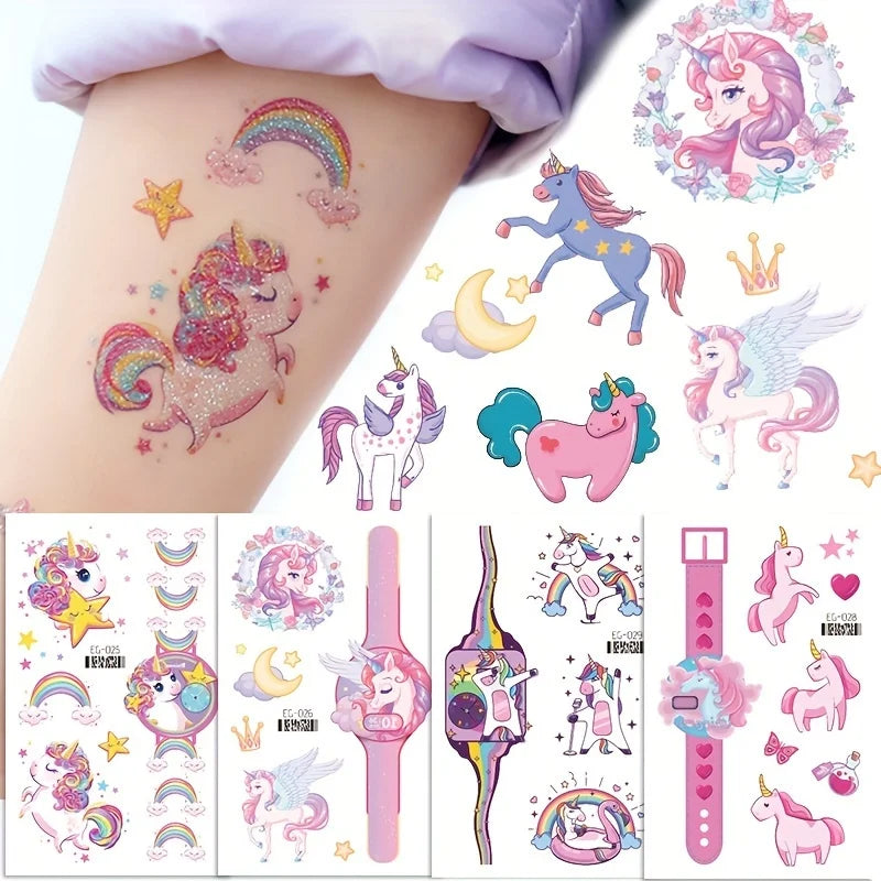12 Sheets Glitter Unicorn Temporary Tattoos for Girls,Birthday Favors, Rainbow Unicorn Party Decor Supplies