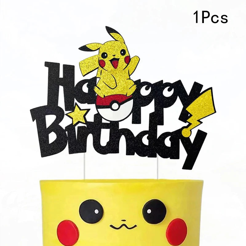 Pokemon Cake Decoration Baby Shower Pikachu Toys Kids Party Gift Pokemon Birthday Decor Cake Topper Flag Kids Party Supplies