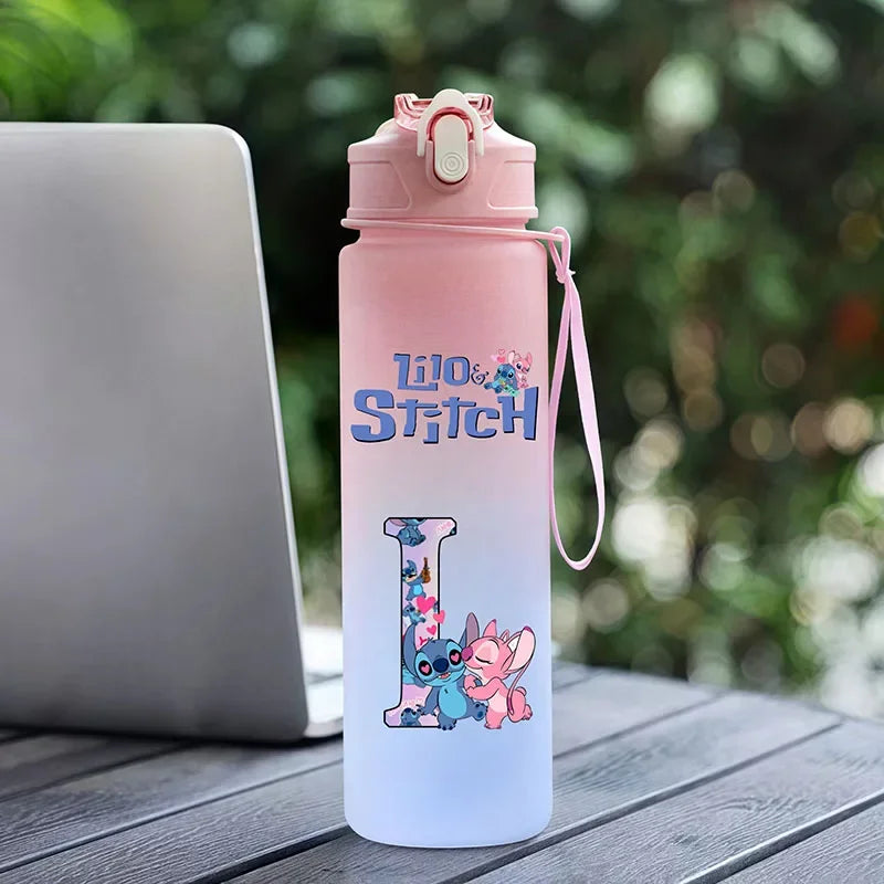750ML Water Bottle Lilo Stitch Cartoon Letter A-Z Printed Large Capacity Drinking Cup Portable Outdoor Sport Water Cup Kid Gift