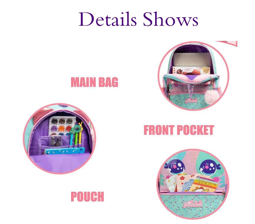Kids School Trolley Bags 3 In 1 School Rolling Backpack Bag For Girls Children Travel Rolling Luggage Bag Unicorn Schoolbag