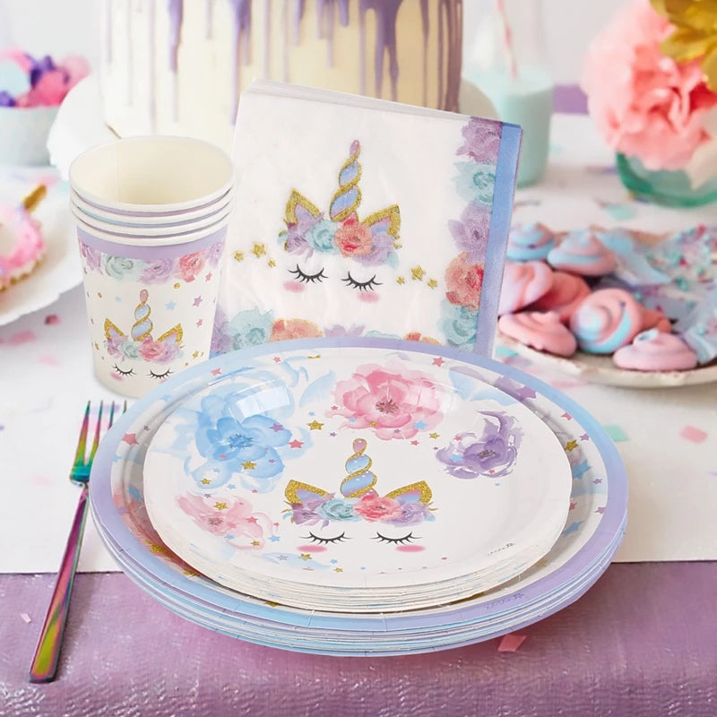 Unicorn Birthday Party Decoration Unicorn Tableware Paper Plates Cups Napkins Toys for Kids Birthday Party Baby Shower Girl