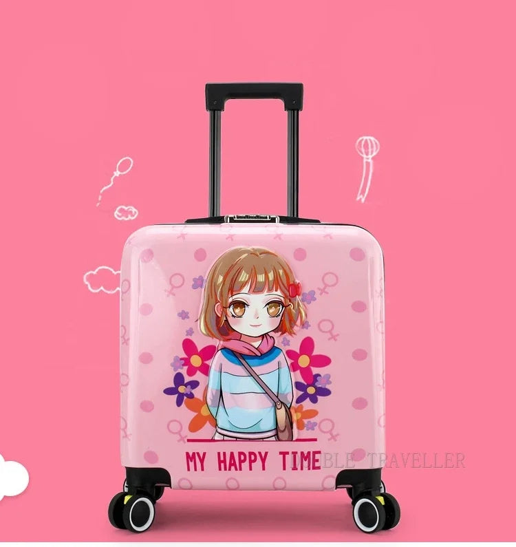 New cartoon kids travel suitcase on wheels,carry on cabin trolley luggage bag,girls rolling luggage case,children gift,suitcase