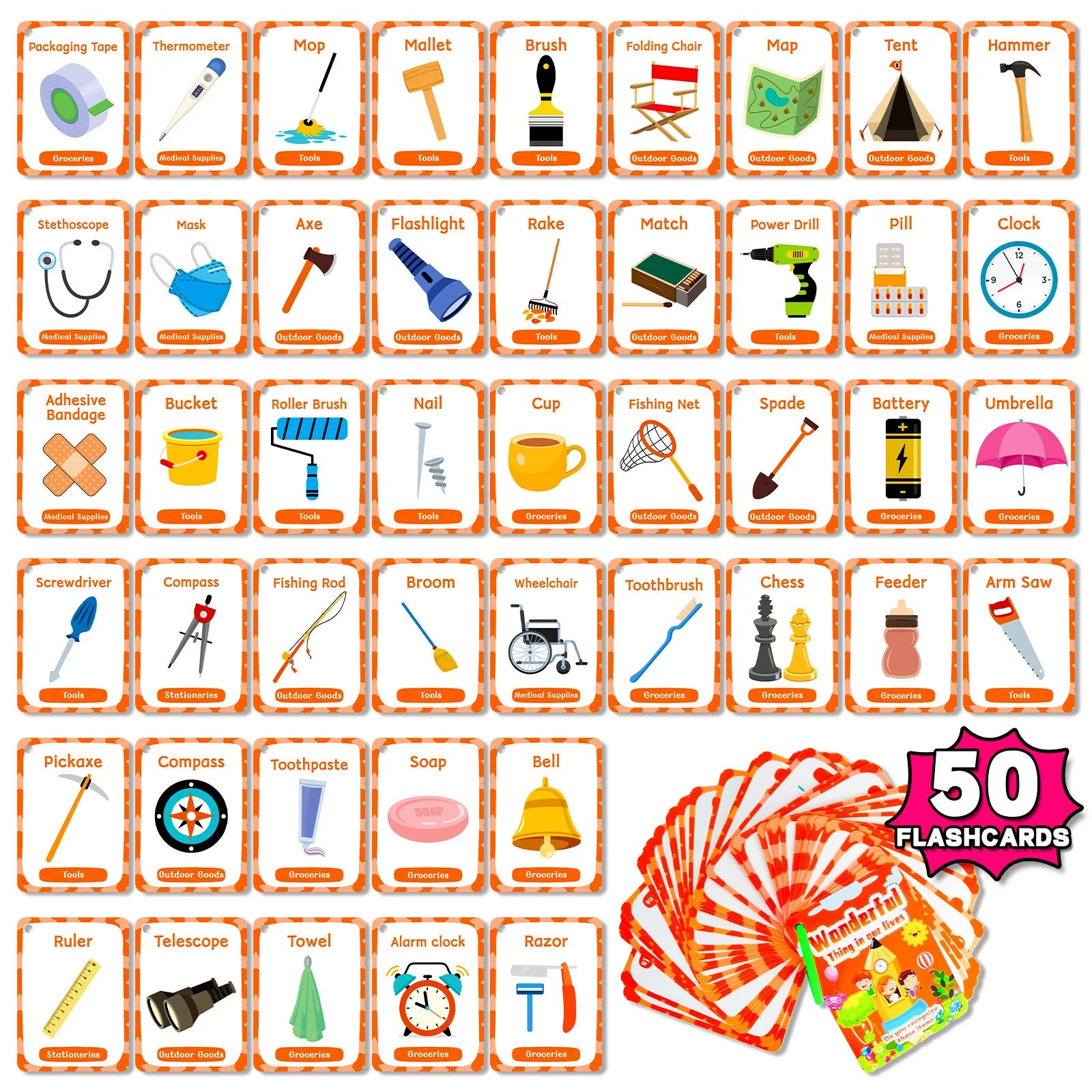 50Pcs/Set Cognition Learning Card Funny Memory Flash Cards Early Education Educational Toys For Children Kids