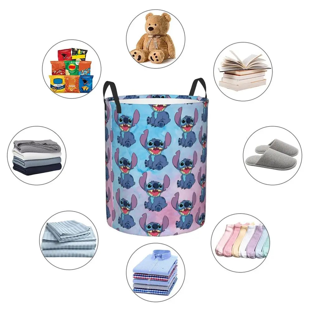 Customized SLilo And Stitch Cartoon Laundry Hamper Large Storage Basket Anime Kids Nursery Toy Organizer