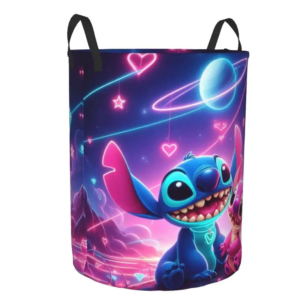 Custom I Love Stitch Laundry Basket Collapsible Toy Clothes Hamper Storage Bin for Kids Nursery