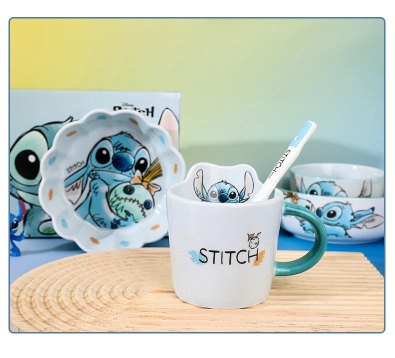 Stitch Salad Bowl Dinner Plates Household Ceramic Plate Cute Styling Rice Bowl Resistant Tableware Kids Water Cup Coffee Mug