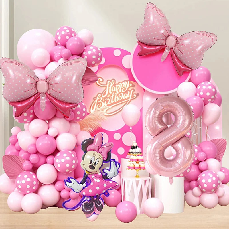 120PCS Minnie Mouse 40 inch Pink Bow Aluminum Mold Balloon Garland Arch Set Girls Princess Birthday Party Baby Shower Decoration