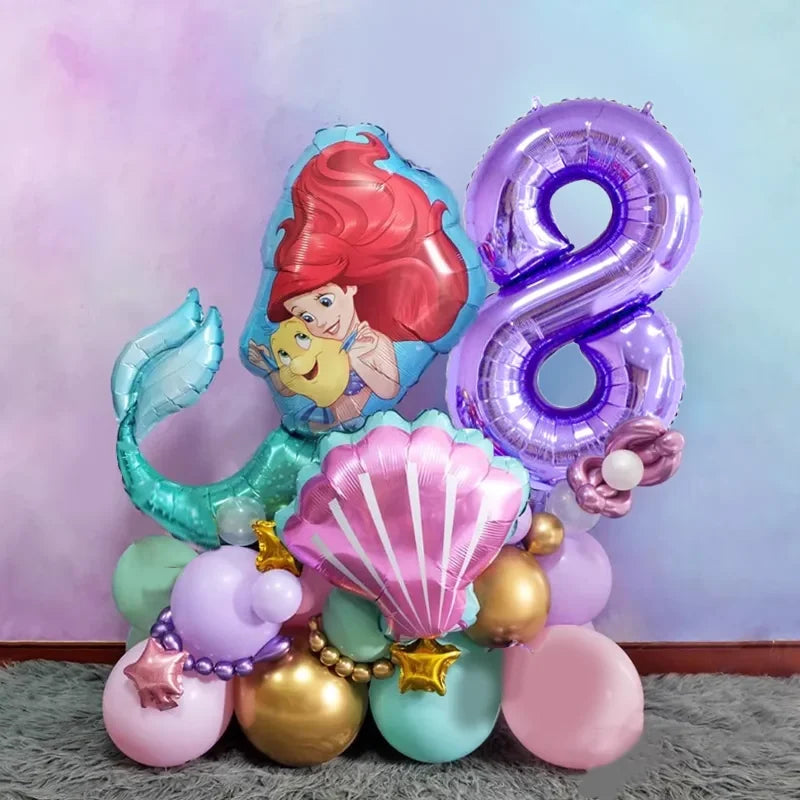 Mermaid Ariel Princess Birthday Party Decorations Disposable Tableware Plate Straw Cup Balloons Baby Shower Party Supplies