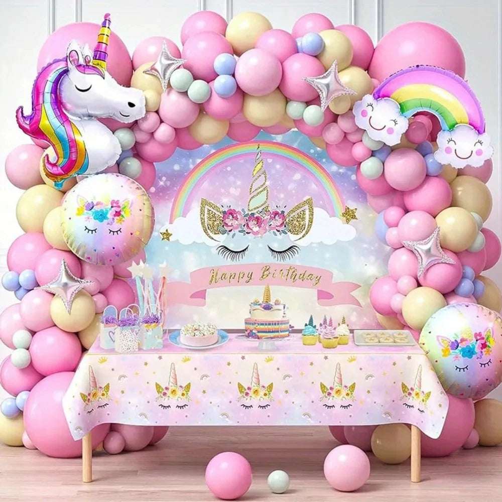 132Pcs Rainbow Unicorn Balloon Arch Flower Ring Set, Used for Summer Party Decoration and Birthday Party Decoration Supplies