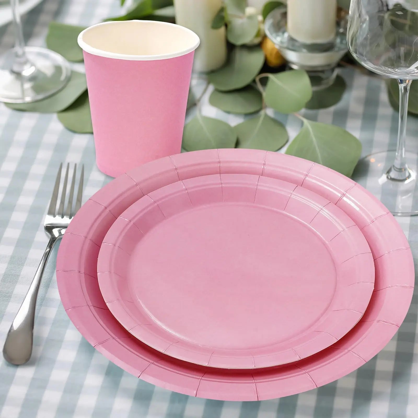 Solid Color Party Set Light Pink Tableware Paper Cup Paper Plate Tablecloth Wedding Birthday Bride Party Supplies Decorations