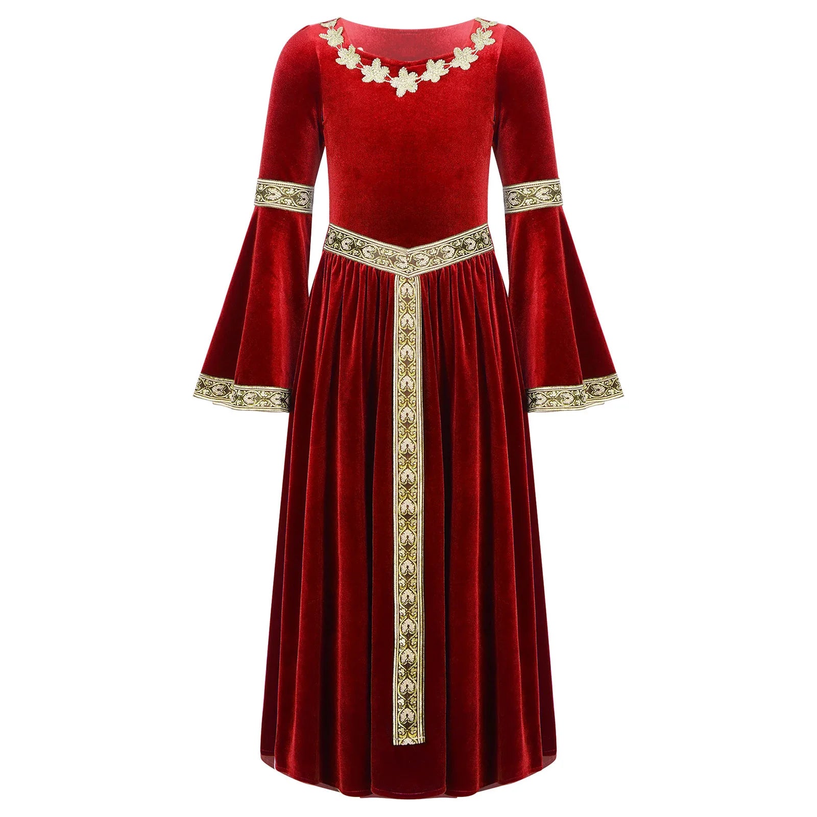 Girls Medieval Renaissance Velvet Dress Princess Queen Cosplay Costume Christmas Xmas Halloween New Year Carnival Party Dress