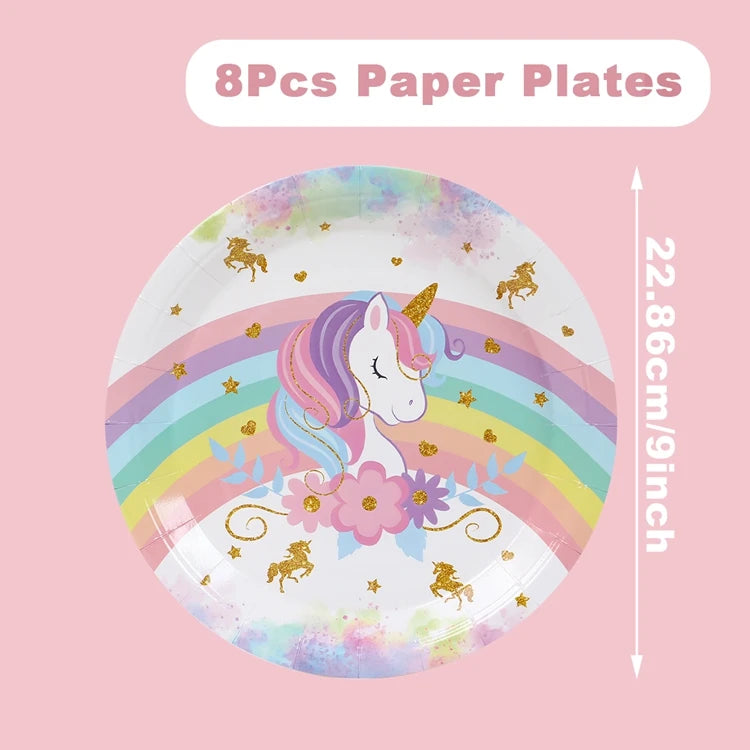 Unicorn Party Supplies Rainbow Unicorn Paper Plates Cups Napkin for Baby Shower First Girls Birthday Party Decorations