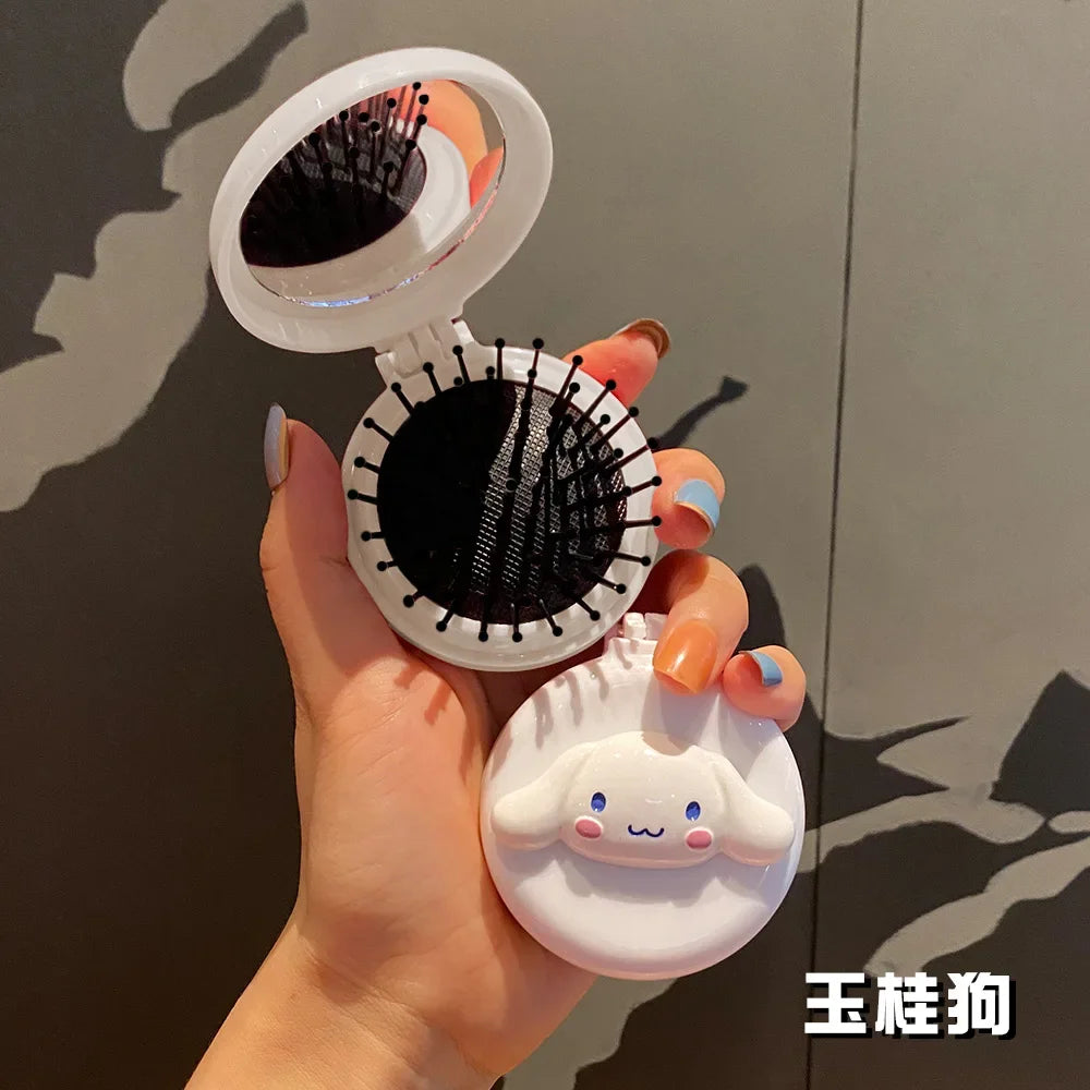 Sanrio Makeup Mirror Hello Kitty Kuromi My Melody Folding Airbag Comb for Women Portable Mirror Air Cushion Comb Girls Gift
