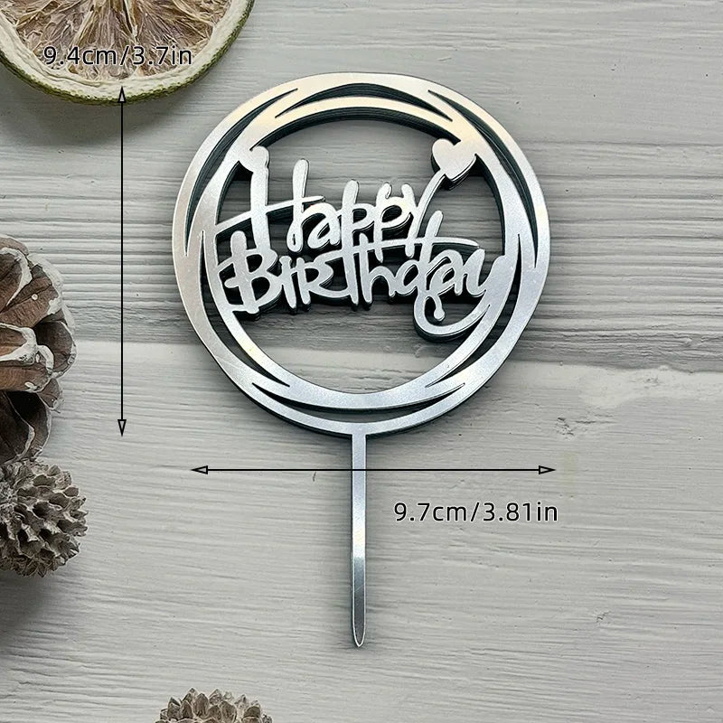 10 Pcs Acrylic Happy Birthday Cake Topper Pink Gold Silver Acrylic Kids Men Women Cake Decorations for Baby Shower Gift Supplies