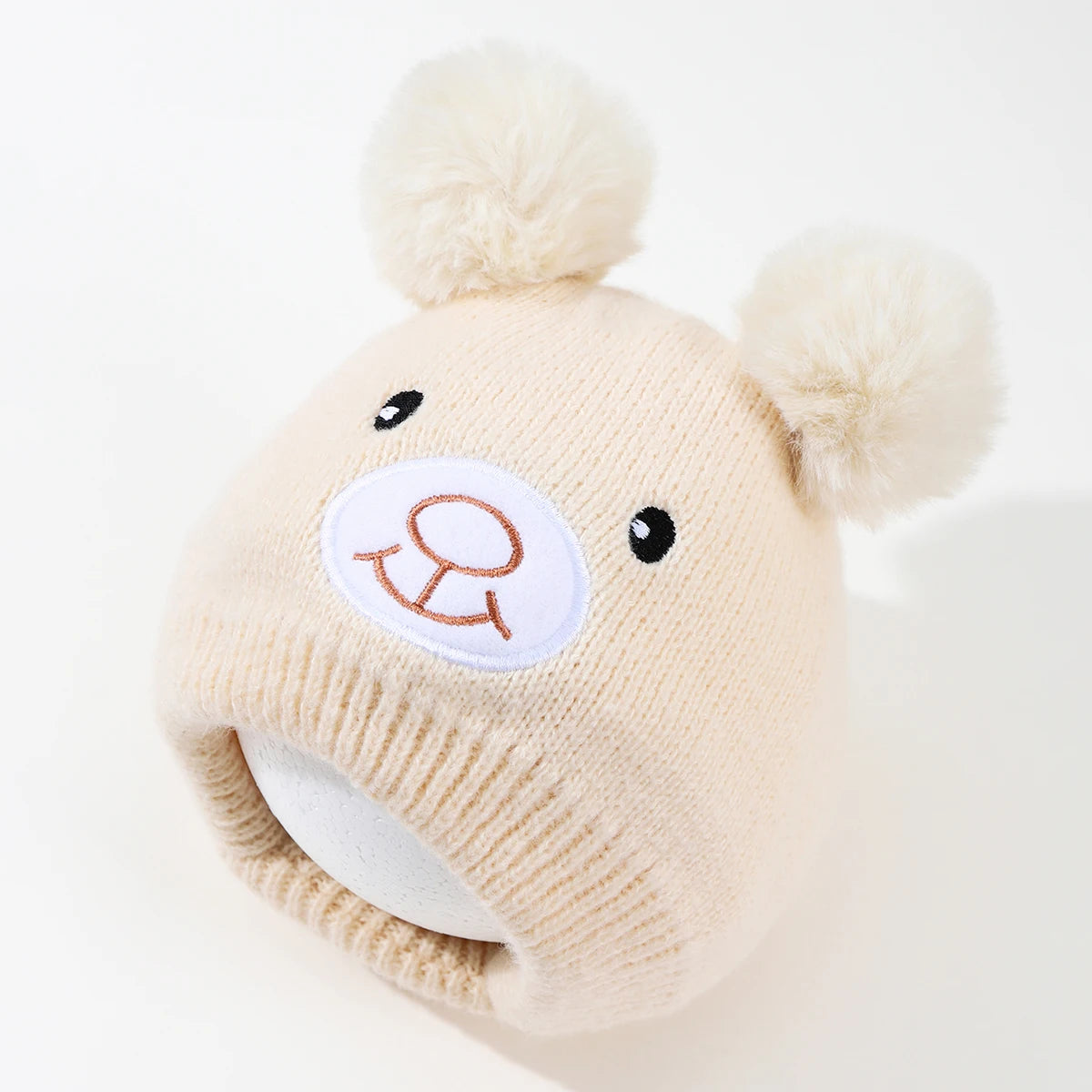 Cute Bear Beanie Cap for Baby Boy Girl Cartoon Pompom Warm Knitted Hat Neck Cover Autumn Winter Toddler Ear Protection Caps