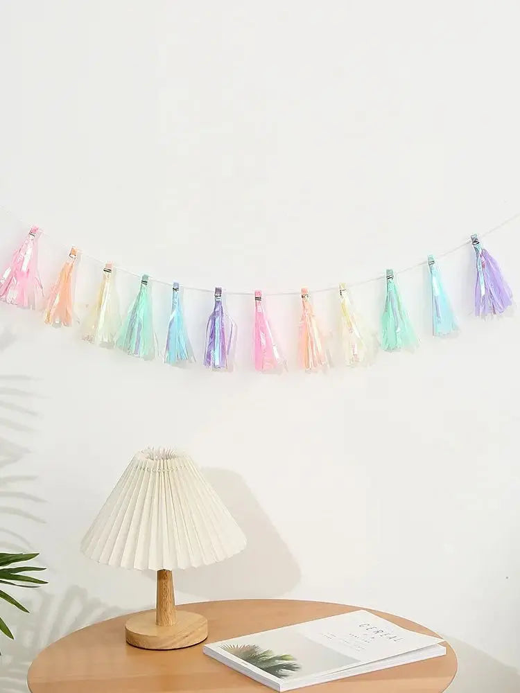 12pcs/set Colorful Tassel String Birthday Party Tassel Garland Hanging Ornament Wedding Supplies Unicorn Mermaid Party DIY Decor