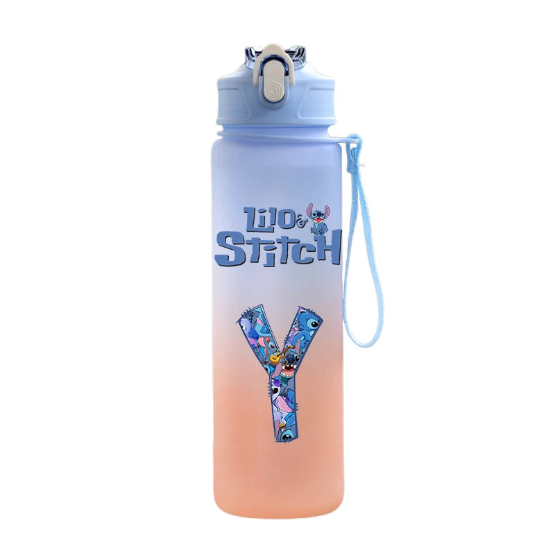750ml Letter A-Z Printed Lilo Stitch Water Bottle Anime Large Capacity Drinking Cup Portable Outdoor Sports Water Cup kid Gift