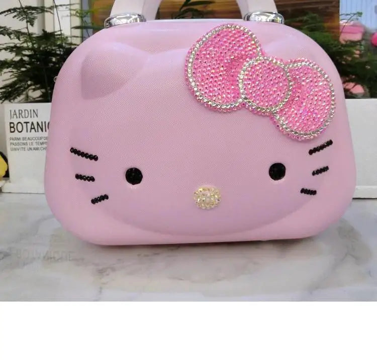 Kawaii 14 Inches Hello Kitty Cosmetic Case Sanrioed Anime Suitcase High Capacity with Lock Storage Bag Girl High End Gift Travel